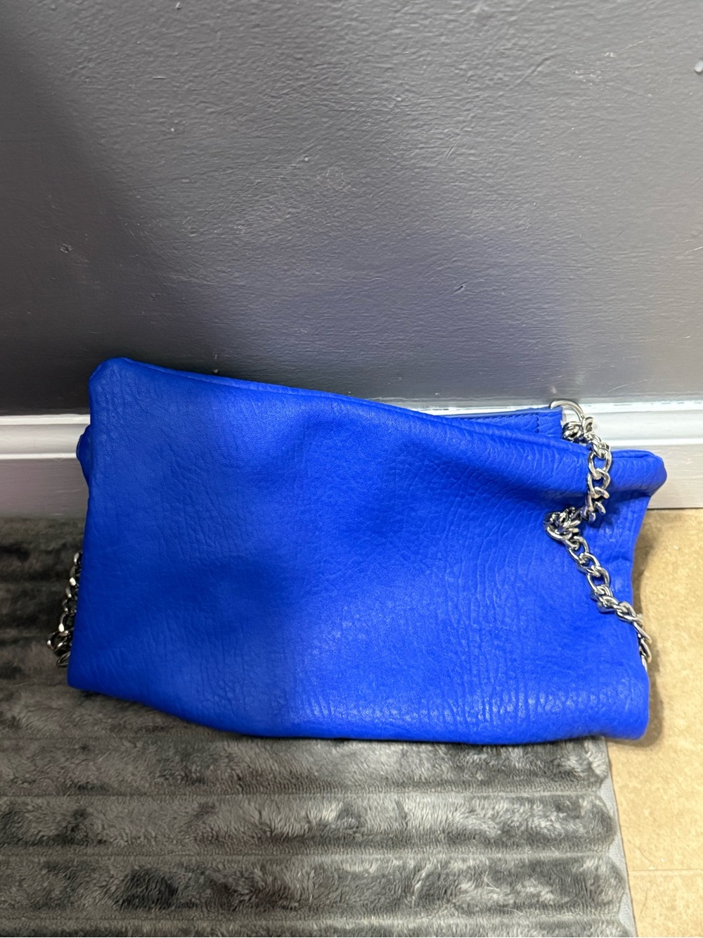 Blue Leather Chain Strap Crossbody Bag